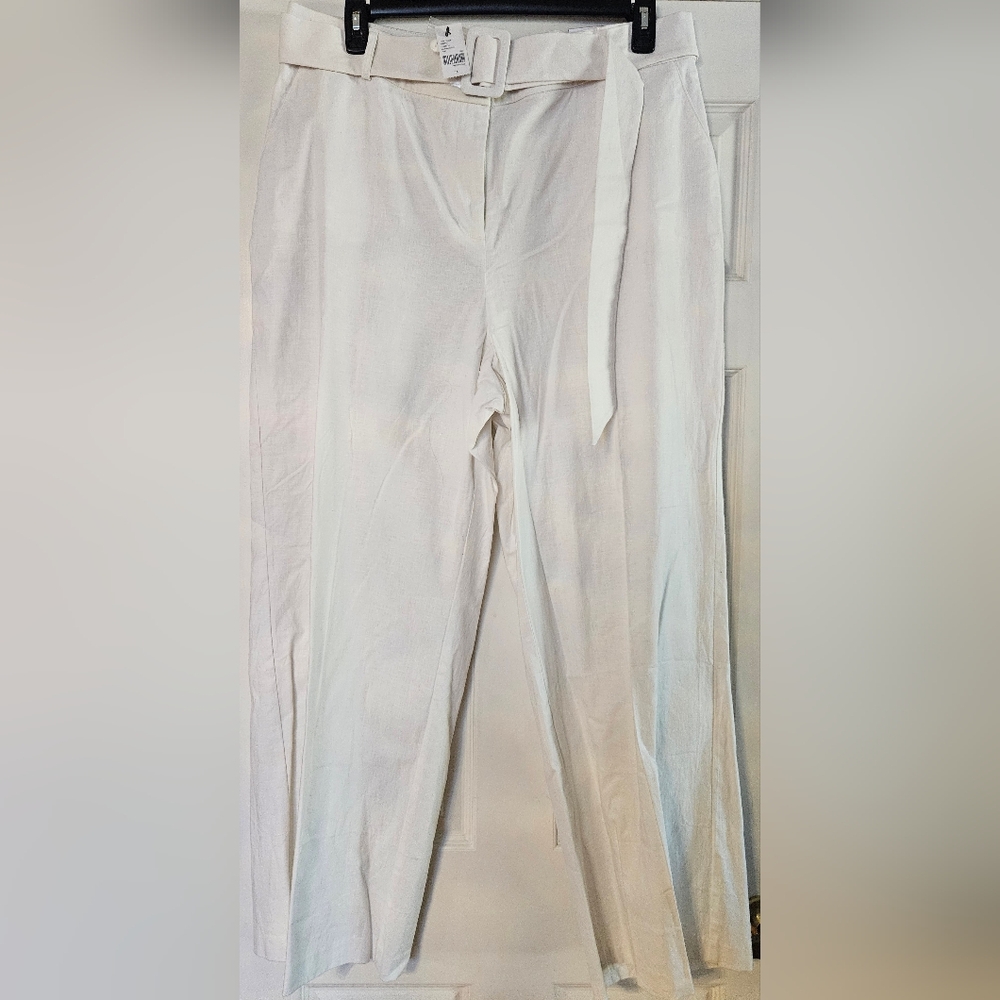 Lane Bryamt White Linen Wide-Leg Pants